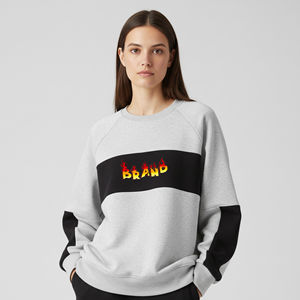 Sweat-shirt pour femme de qualité professionnelle 100% coton, couleur unie, col en V, surdimensionné, streetwear, respirant, chaud - Product Image 1