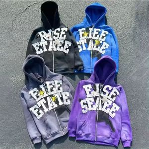 เสื้อฮู้ดผ้าคอตตอนมีซิปรูดสำหรับผู้ชายเสื้อมีฮู้ดแนวสตรีทแวร์ผ้าคอตตอน100% ออกแบบได้ตามต้องการ400 GSM - Product Image 2