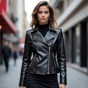 Streetwear pour femmes veste à glissière en strass personnalisée en cuir véritable | Vestes en cuir de mouton de moto à la mode pour femmes - Product Image 6
