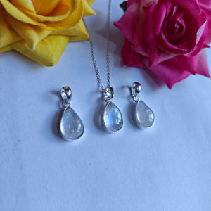 New Looking Necklace Rainbow Moonstone 12x15mm Pear Shape Sterling Silver Bezel Setting Daily Life <b>Handmade</b> <b>Jewelry</b> for Birthday - Product Image 1