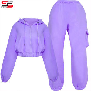 Conjunto de Sudadera con capucha de algodón 100%, conjunto de Jogger de Color sólido, chándales tejidos en blanco con estampado de abullonado personalizado, pantalones de chándal lisos de lana, traje de hombre - Product Image 5
