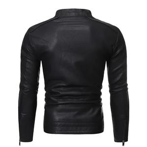Vestes zippées slim pour hommes, tendance de la mode, veste en cuir PU pour hommes, vente en gros, design décontracté personnalisé, veste pour homme - Product Image 2