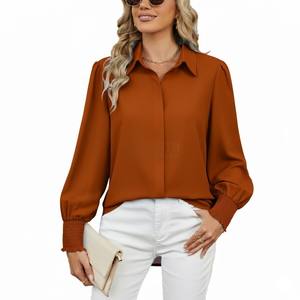 Chemise de bureau vintage imprimée pour femmes automne/hiver 2025, nouvelle chemise sans manches à col rabattu, ample, en tissu organza pour femmes - Product Image 1