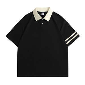 เสื้อยืดโปโลผ้าฝ้ายสำหรับผู้ชายเสื้อกอล์ฟทรงพอดีตัวพิมพ์ลายเรียบโลโก้ตามสั่ง - Product Image 4