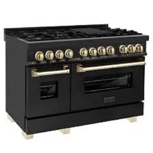 Zwart Roestvrijstalen Dual Fuel Range W/48 "6.0 Cu. Ft. Gasfornuis En Elektrische Oven Met Accenten RABZ-48