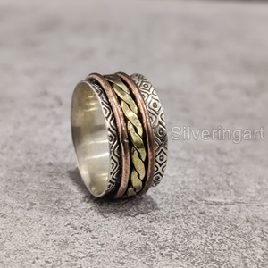 Twisted Spinner Band Bohemian Ring 925 Sterling Silver Women's Thumb Ring Fidget Handmade Jewelry Vintage Yoga Mens Spinner Ring - Product Image 5