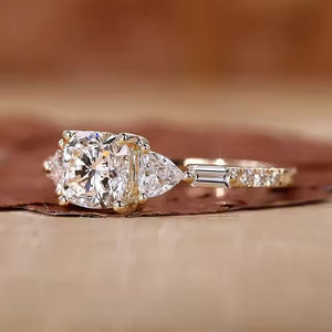 <b>Star</b> Dust Handmade Vintage Style Three Stone Engagement Ring <b>Cushion</b> Cut Moissanite Diamond Wedding Ring with Loose Diamonds - Product Image 4