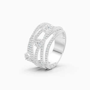 Bague audacieuse à halo de diamants multicouches et groupés avec diamant de laboratoire de 0,99 ct |   En or jaune, blanc et rose 9 carats - Product Image 2