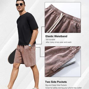 Wholesale OEM Service <b>Men's</b> Acid Wash Sport <b>Running</b> <b>Shorts</b> 100% Cotton Solid Pattern Custom Logo Pocket Casual Workout Quick Dry - Product Image 3