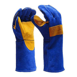 2025 guantes de seguridad de cuero dividido de vaca azul con guantes de soldadura de lana de cuero azul guantes de trabajo diario reforzados con pulgar de Palma - Product Image 4