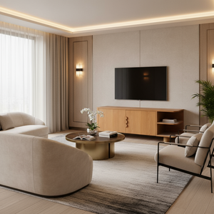 Meuble TV moderne en bois de pin brun foncé OEM avec étagère ouverte unique, meubles de maison en provenance du Vietnam - Product Image 1