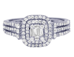 แหวนหมั้นเพชรแบบกลมและบาแกตต์โมอิสซาไนต์ประดับเพชรด้วยเครื่องประดับเพชรที่หรูหรา - Product Image 1