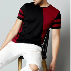Hot Sale Men's <b>Half</b> <b>Sleeve</b> Cotton T-<b>Shirt</b> Multi-Colour round Neck Stripe Print Custom Logo Maroon Black Color - Product Image 4