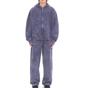 Chándales Vintage Acid Wash para hombre, Sudadera con capucha y cremallera personalizada, conjunto de dos piezas para correr, peso pesado, 100% algodón para estampado de hojaldre Swe - Product Image 2