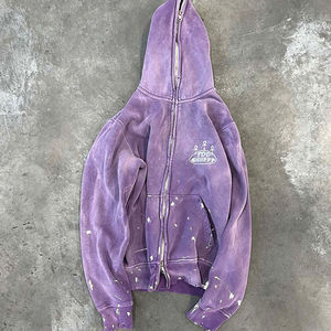 เสื้อฮู้ดผ้าคอตตอนพิมพ์ลายหน้าจอสาดน้ำ100% สาดน้ำกรดซิปรูดเต็มตัวกันแดดใช้ได้ทั้งชายและหญิงมีสไตล์โลโก้ที่กำหนดเอง - Product Image 1