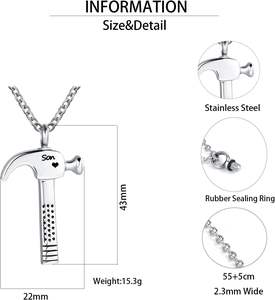 Brother Hammer Construction Tool Urn Necklace for <b>Ashes</b> Laborer Cremation <b>Keepsake</b> Memorial Pendant Jewelry Dad Mom Custom Size - Product Image 3