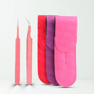 Pure Steel Eyelash Tweezers with Leather <b>Pouch</b> Professional Lash Extension Kit for Salon Travel Gift Set OEM ODM Custom Logo - Product Image 3