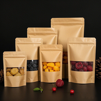 Pochette alimentaire premium personnalisée avec fenêtre transparente, fond plat, fermeture éclair, certifiée ISO, compostable, avec logo couleur sur mesure, marron