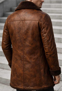 Veste d'hiver décontractée en cuir avec col montant et logo sur le devant - Product Image 3