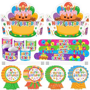 Couronnes d'anniversaire joyeux anniversaire Badge autocollants papier fête chapeaux avec bande élastique Slap Bracelet <span class=keywords><strong>maternelle</strong></span> fournitures scolaires - Product Image 3