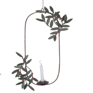Portavelas de hierro con diseño de hoja de forma redonda, soporte decorativo hecho a mano para Navidad y Festival, portavelas - Product Image 1