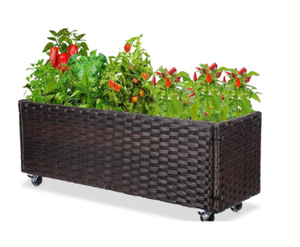 Récipient rectangulaire en plastique élégant de rotin de plante avec des roues pour le jardinage de balcon ou d'arrière-cour du Vietnam - Product Image 1