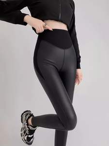 Seamless Solid Lace Drawstring High Waist <strong>Fleece</strong> <strong>Lined</strong> Polyester <strong>Leggings</strong> Girls Tight Pants Winter <strong>Black</strong> - Product Image 4