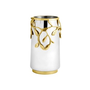 Vase à fleurs créatif en acier inoxydable avec décor de branche de feuille d'or Plateau de table élégant en métal poli pour la décoration de la maison et de l'événement - Product Image 1