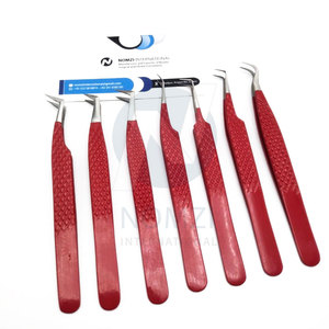 Pinzas de extensión de pestañas con agarre de diamante de acero inoxidable profesional de alta calidad Color rojo para pestañas de volumen punta puntiaguda - Product Image 6