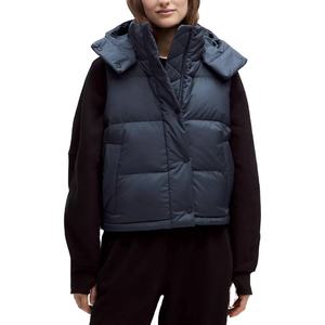 Gilet matelassé court pour femme avec capuche et taille ajustable, personnalisable avec votre logo, pour l'hiver, sans manches, isolant, style bulle - Product Image 1