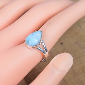 Big Natural Blue Larimar <b>925</b> Sterling <b>Silver</b> Vintage Bezel Setting Gemstone <b>Ring</b> ~ Handmade Engagement Jewelry ~ Gift for Her - Product Image 6
