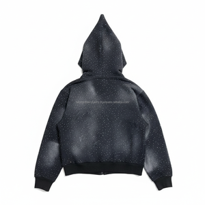 เสื้อฮู้ดสตรีทแวร์แบบมีซิปแต่งลายปักแบบพิเศษ พร้อมคริสตัลตกแต่ง ล้างสีแบบแอซิดวอช ผลิตจากผ้าฝ้าย 100% ระบายอากาศได้ดี - Product Image 4