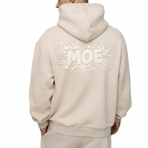 Sudadera con Capucha Beige para Hombre, Sudadera de Forro Polar de Algodón, Corte Holgado, Estilo Casual Urbano para Venta al por Mayor - Product Image 3