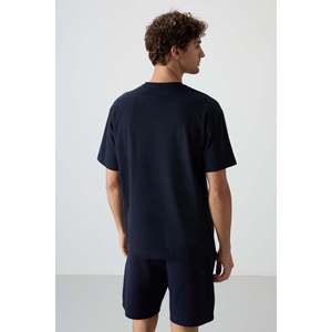 Navy <b>Blue</b> 100% Cotton T-Shirt for <b>Men</b> Thick Textured Oversize Fit & Printed Design-88371 - Product Image 2