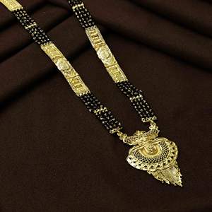 Mangalsutra largo micro indio chapado en oro de 24 quilates al por mayor para mujeres casadas, Mangalsutra étnico, uso diario, acabado dorado, Mangalsutra - Product Image 3