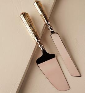 Antique inspired metal <b>cake</b> server and knife set with vintage appeal perfect for classic themed <b>weddings</b> and elegant parties - Product Image 6