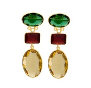 Elevate Your Style With the Multistone <b>Marvel</b> Gemstone Brass Gold Plated Unique Shape Drop Dangle <b>Earrings</b> - Product Image 1