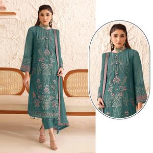 Faux Georgette with Embroidered Sequence Work Pakistani Suit & Khatli Work Readymade Salwar Kameez with Dupatta Set - Product Image 1