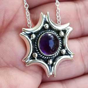 Collar de Plata de Ley 925 Hecho a Mano con Piedra de Amatista, Colgante de Gema Natural Púrpura en Forma de Estrella, Regalo de Febrero - Product Image 2
