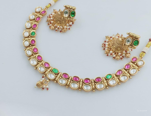 INDIAN TRADITIONAL and FASHIONABLE COPPER <b>JEWELLERY</b> BRIDAL WEDDING <b>JEWELLERY</b> <b>SET</b> for WOMEN EARRINGS and NECKLACE <b>SET</b> - Product Image 1