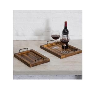Bandeja de madera para servir, bandeja para restaurante, mango de metal de color madera natural al mejor precio, artesanía natural - Product Image 1