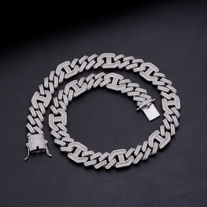 Chaîne cubaine en argent sterling 925 haut de gamme avec moissanite, aspect diamant glacé, pour mariage, fiançailles, style hip-hop audacieux, unisexe, couleur or - Product Image 1