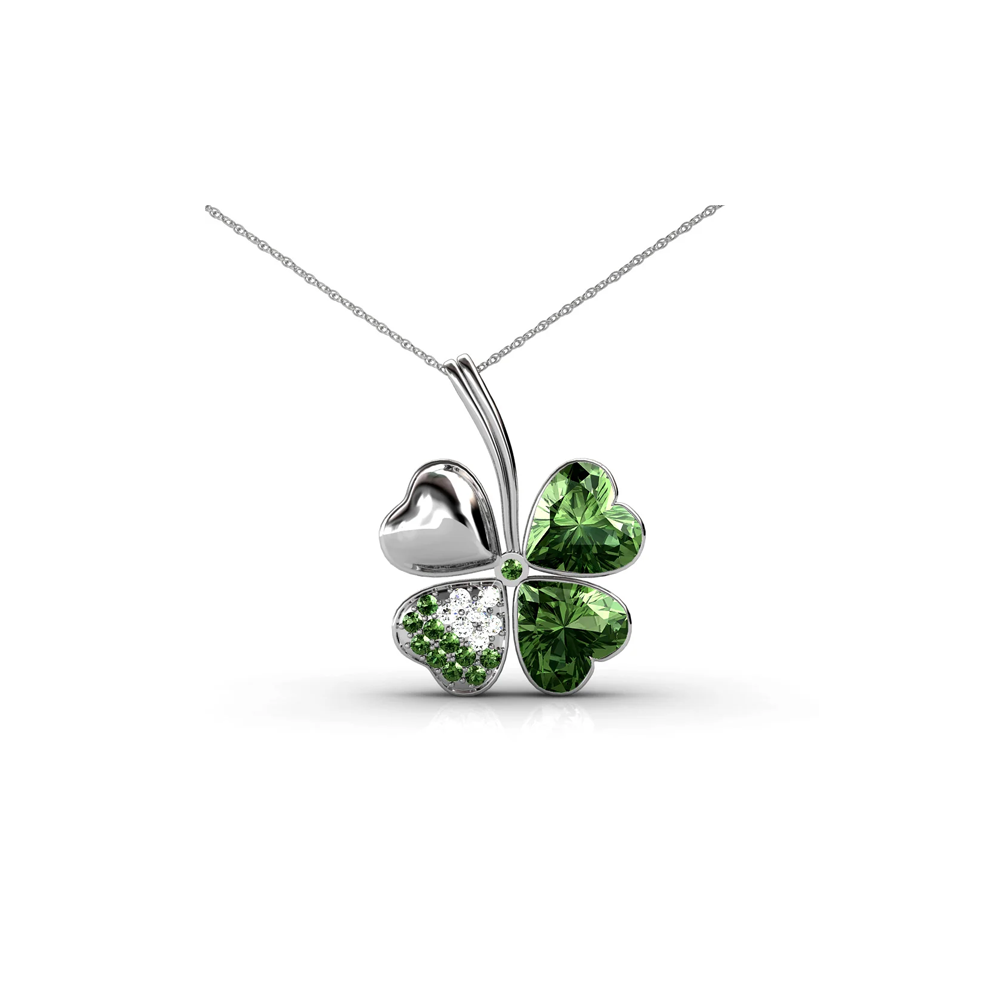 Brass 18k White Gold Plated Luxury Necklace (Green)