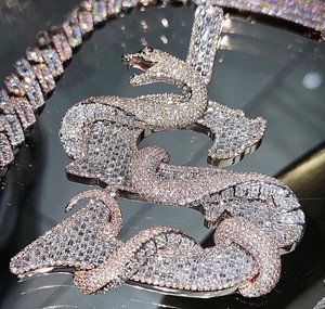 Bijoux rappeur hommes 18K or massif Hip Hop glacé Baguette coupe diamant lettre pendentif VVS fête charme - Product Image 3