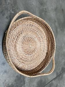 Posavasos de mimbre estilo otomano para mesa de centro, bandeja de mimbre de tejido rústico, ovalada, con asas, anillo para servilletas de mimbre - Product Image 6