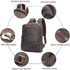 กระเป๋าเป้ใส่แล็ปท็อปหนังแท้ลายม้าบ้าของผู้ชายแนววินเทจกระเป๋าสะพายหลังมีสไตล์พร้อมช่องซิปและซับในโพลีเอสเตอร์ - Product Image 4