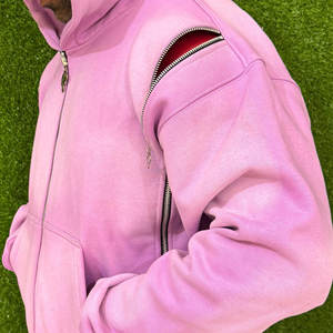 Sweat à capuche zippé unisexe surdimensionné en molleton écologique, mélange de coton et de tissu éponge, effet délavé vintage et vieilli - Product Image 6