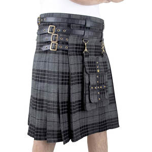 Kilts Híbridos Ajustables de 16 oz en Gris Tartan para Hombre con Bolsillo Frontal Desmontable 2026 - Product Image 1