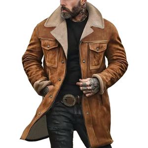 Men's <b>Suede</b> Leather Shearling <b>Jacket</b> With Warm Fur Lining Vintage Winter Coat - Product Image 4