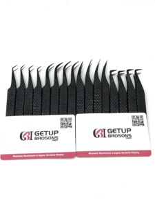 Pinzas de extensión de pestañas con aislamiento de punta de fibra de 90 grados de Plasma negro curvo Herramientas de belleza con logotipo personalizado de acero inoxidable de 45 grados - Product Image 4